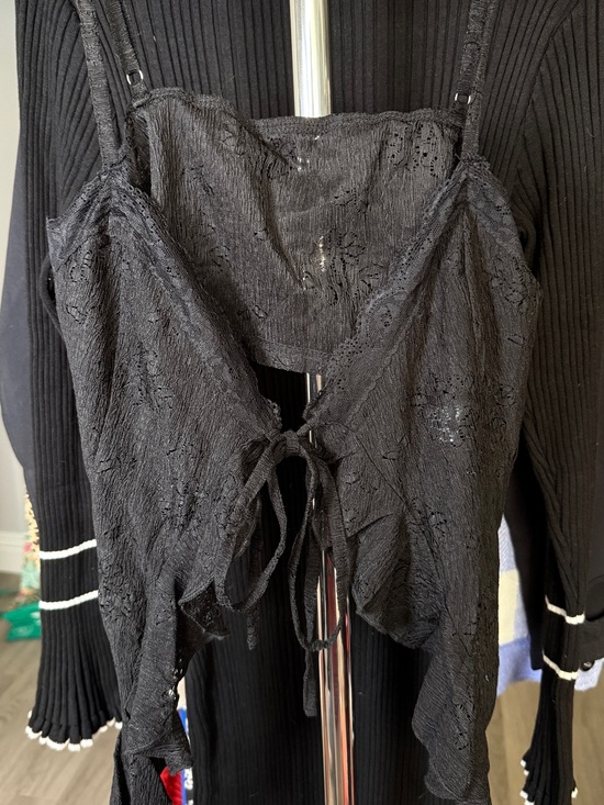 Cider Tops - Cider Black Lace Tie-Detail Cami Top